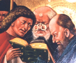 Darstellung eines brilletragenden Apostels ... Klosterneuburger Flügelaltar